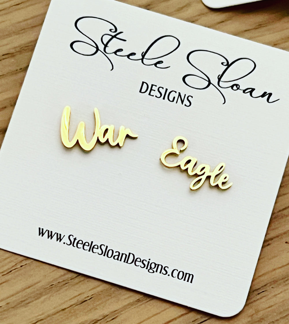 War Eagle Auburn Gold Stud Earrings – Adorable Hypoallergenic Stainless Steel – Officially Licensed Auburn Gift