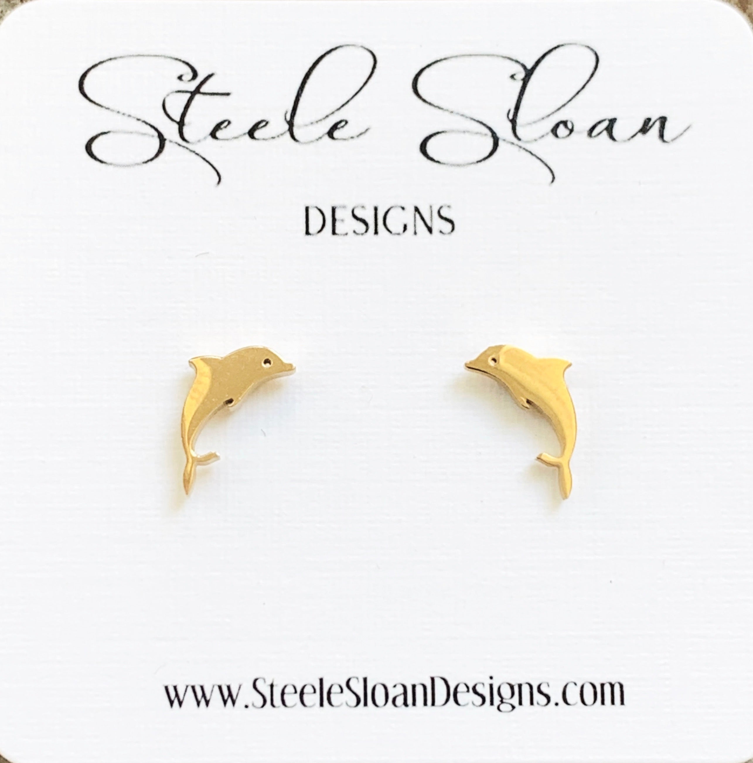 Small Gold Dolphin Earrings - Tri Delta Gift, Miami Dolphins Football, Cute Earrings, Stud Earrings, Stainless Steel Hypoallergenic
