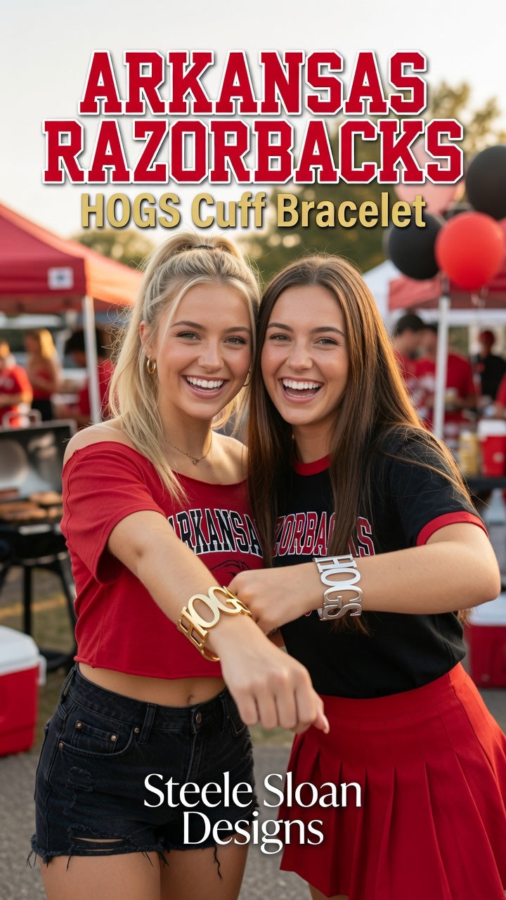 Arkansas Razorback HOGS Cuff Bracelet - Sizeable - Best Gift for University of Arkansas Gameday Bangle Bracelet Cuff Bracelet Gift Arkansas Officially Licensed