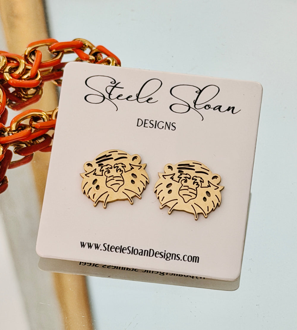 Auburn Aubie Gold Stud Earrings – NEW! Hypoallergenic Stainless Steel – Officially Licensed Auburn War Eagle Gift