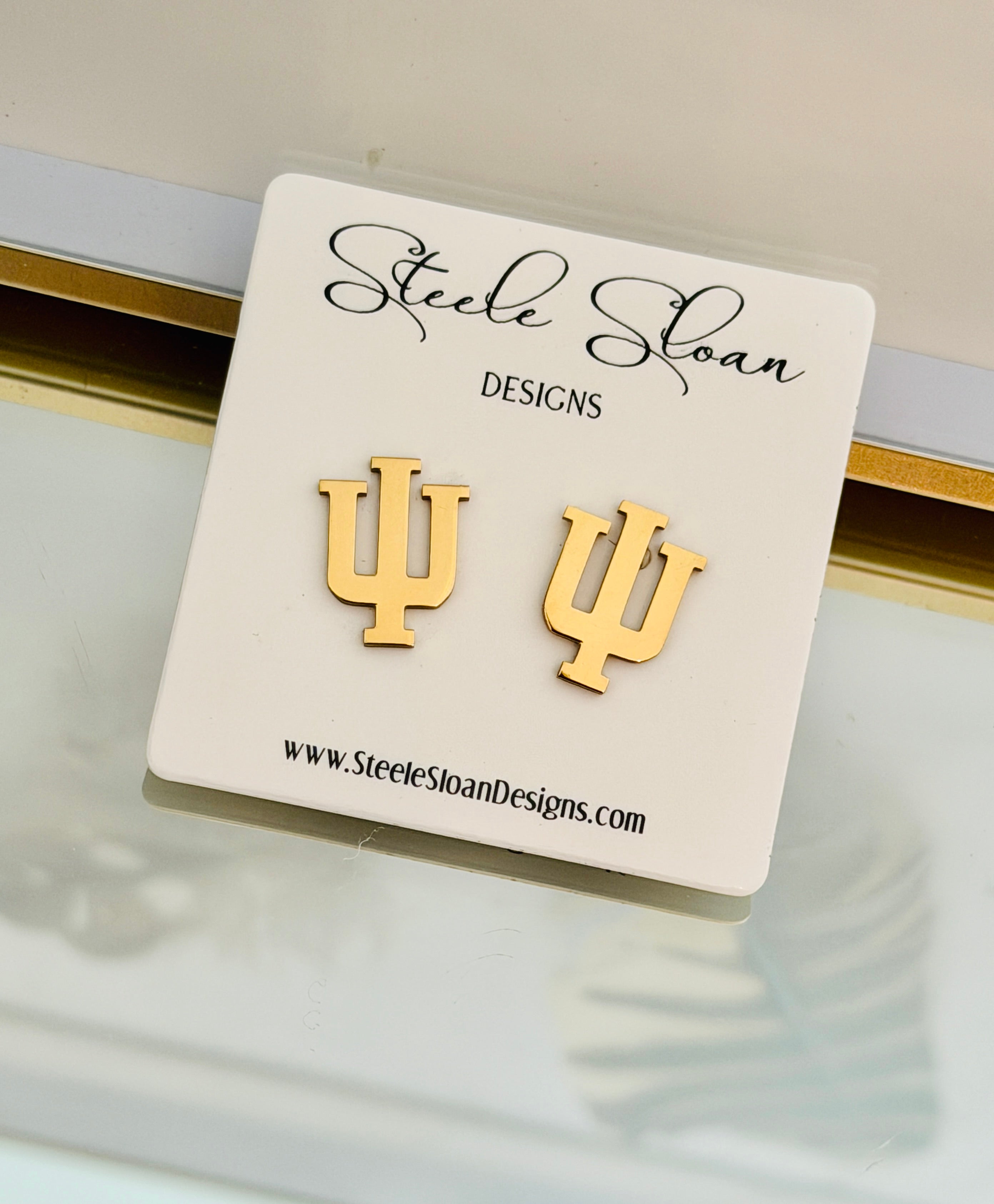 Indiana IU Logo Gold Stud Earrings Go Hoosiers! Hypoallergenic