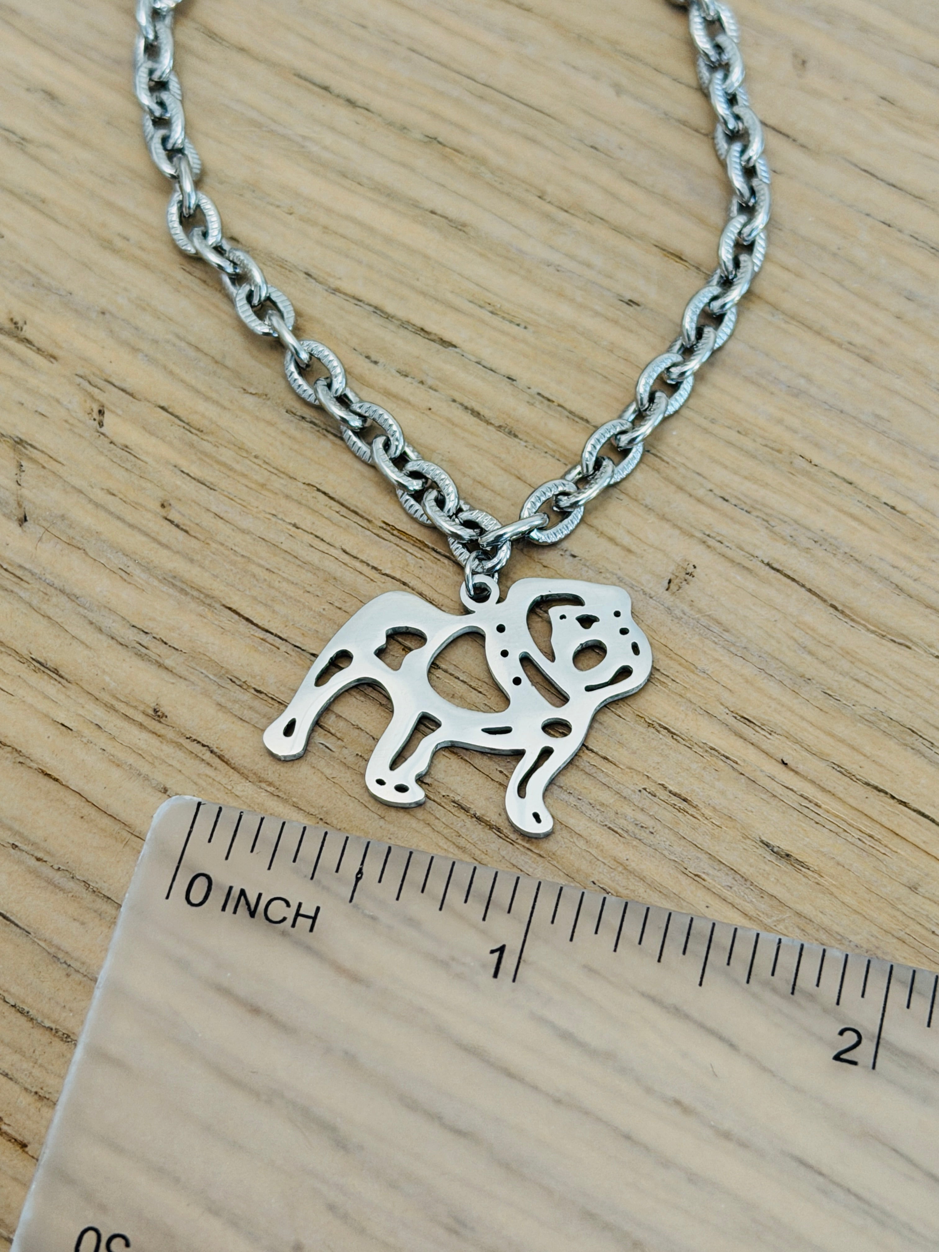 Bulldog Game Day Necklace - Bulldog Gift, Chunk Silver Necklace Tarnish Resistant