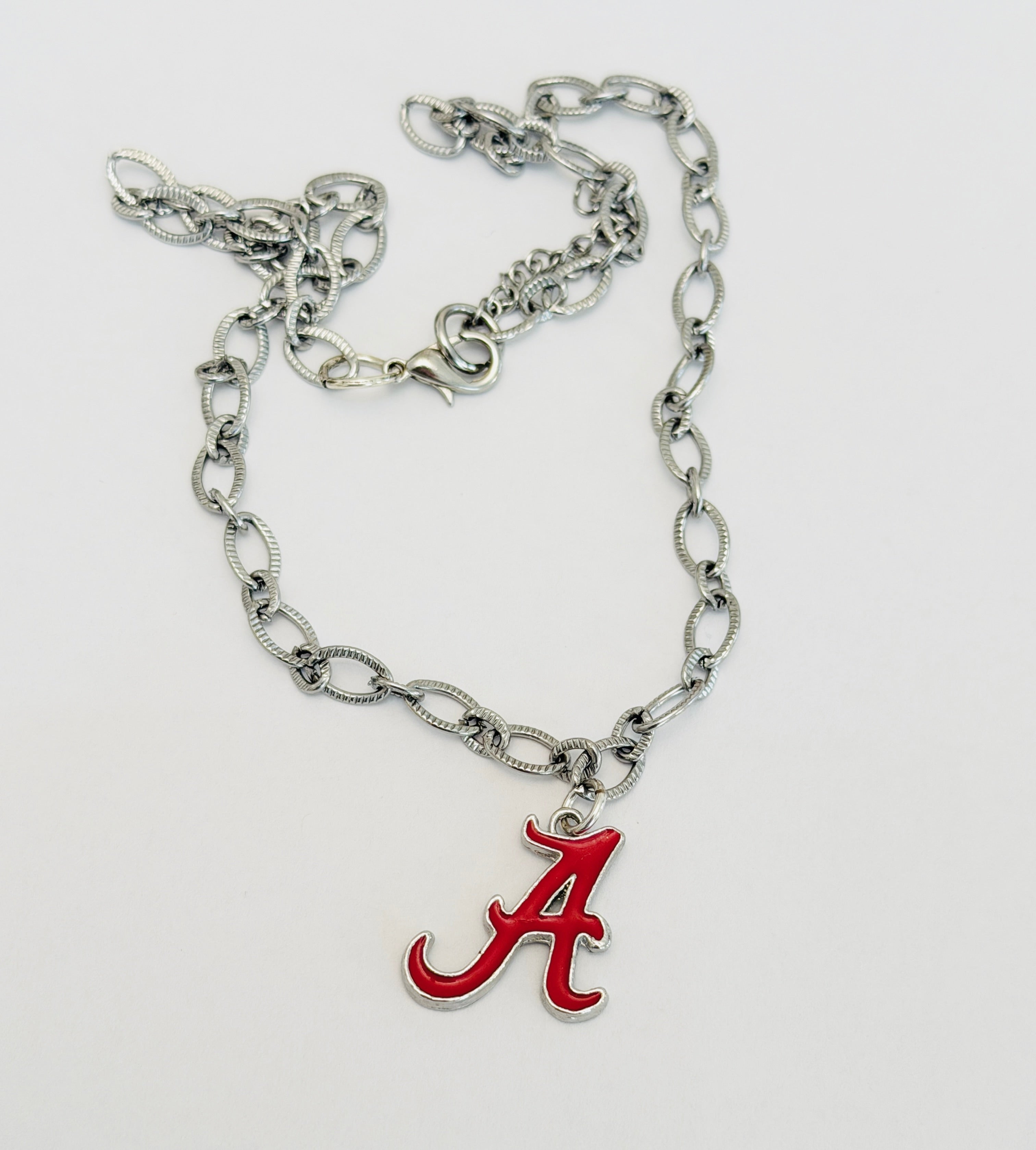 Alabama A Logo Necklace – Chunky Silver Stainless Steel Chain – Hypoallergenic Tarnish-Resistant Bama Jewelry – Officially Licensed Alabama Gift