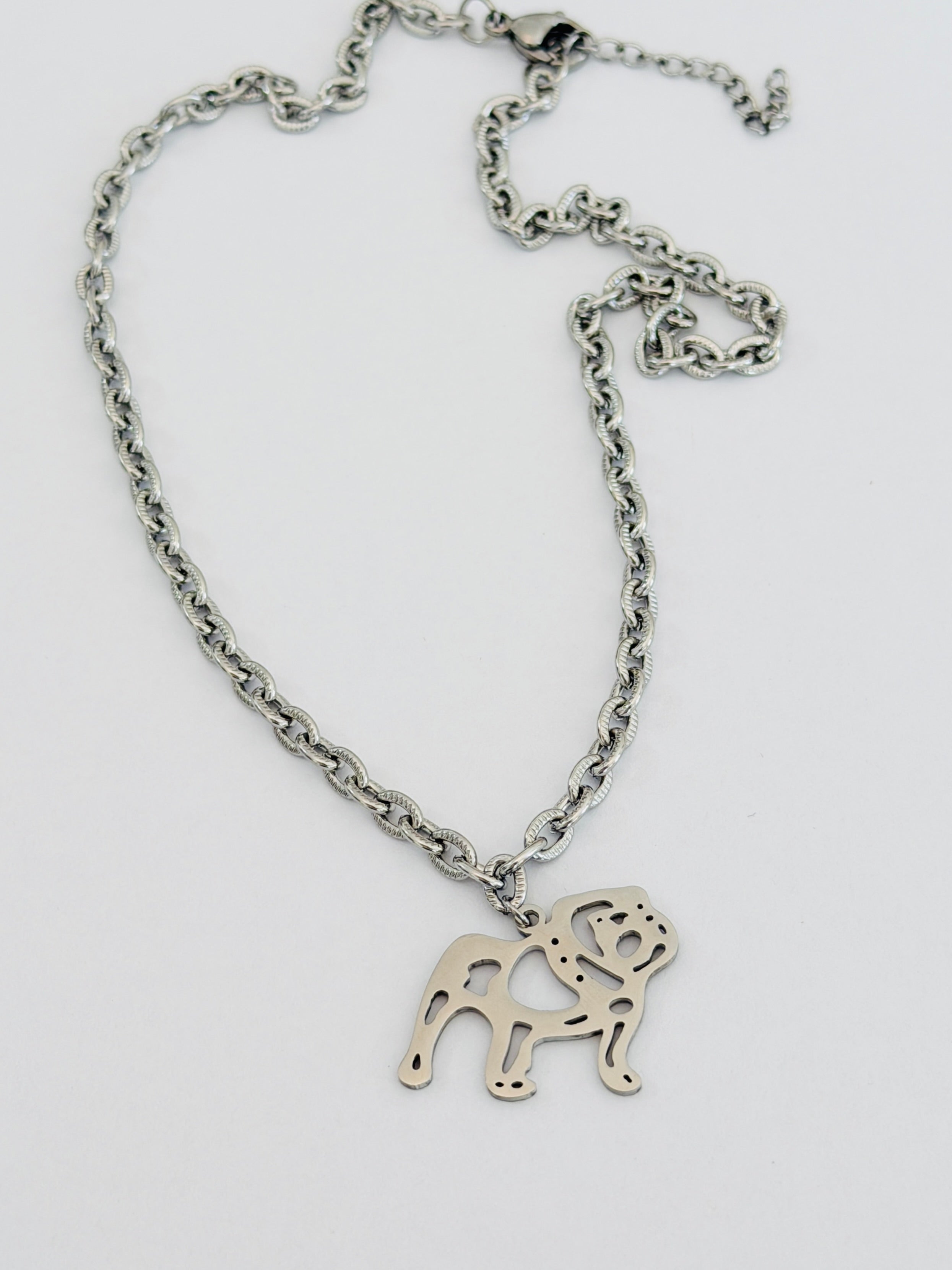 Bulldog Game Day Necklace - Bulldog Gift, Chunk Silver Necklace Tarnish Resistant