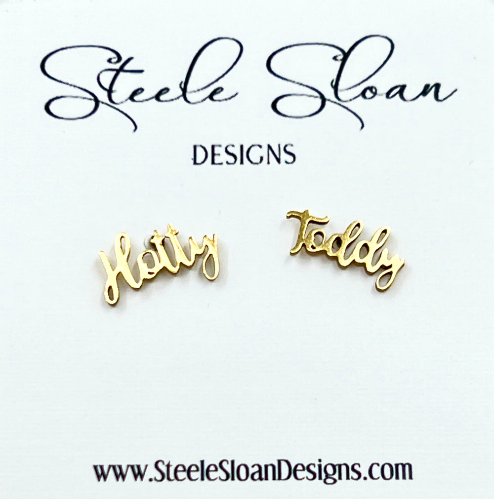 Ole Miss Hotty Toddy Gold Stud Earrings- SO CUTE- Ole Miss Gift - Ole Miss Football Hypoallergenic Gold Stud Earrings