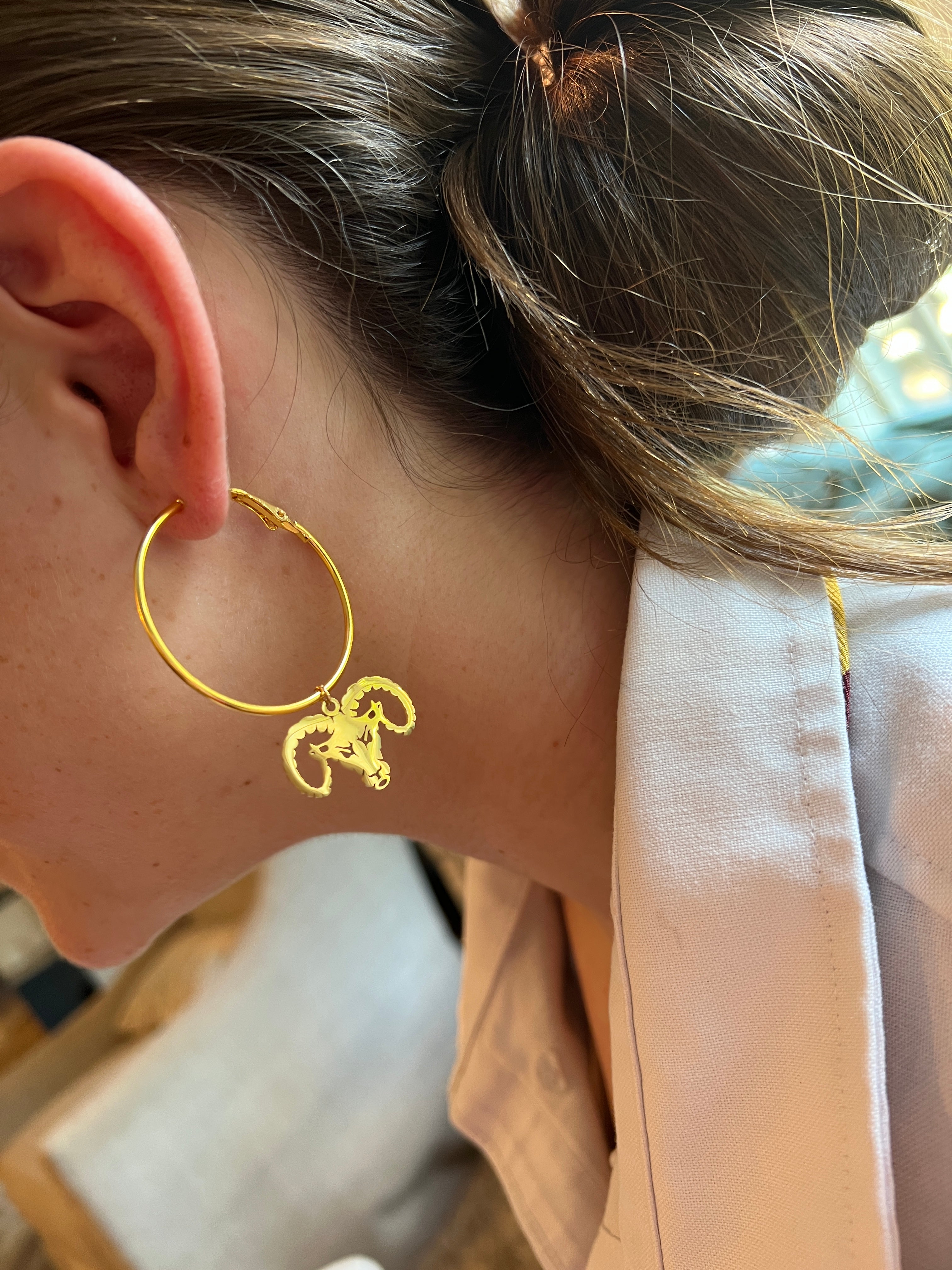 Ram Earrings-Gold Hoop Ram Earrings - Perfect for Ram Game Day - Go Rams, Gift for Rams Fans, Hypoallergenic Lightweight Hoops