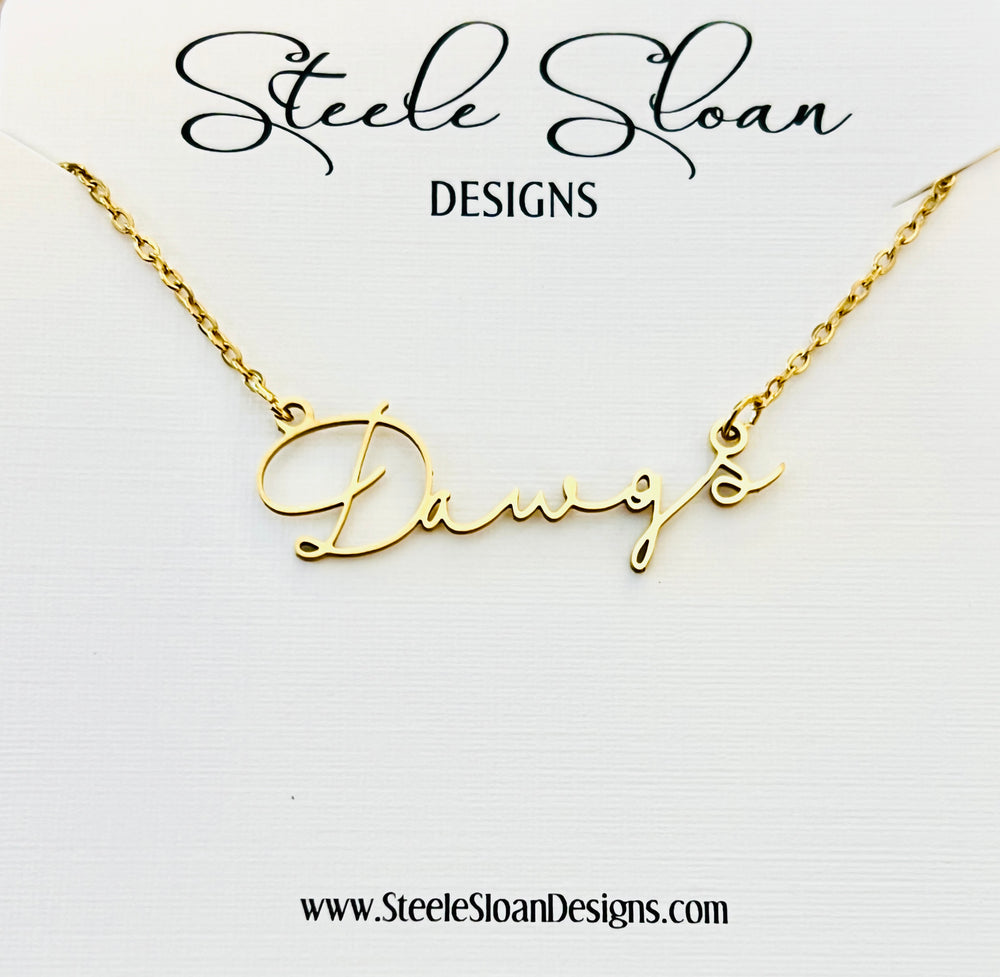 Dawgs Name Necklace - Great for Dawgs Fans and Dawgs Gameday -Cute Bulldog Team Gift