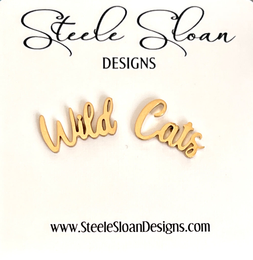 Cute Wild Cat Earrings, Wildcat Football, Gift for Wildcat Fan, Wildcats, Gold Stud Hypoallergenic Earrings