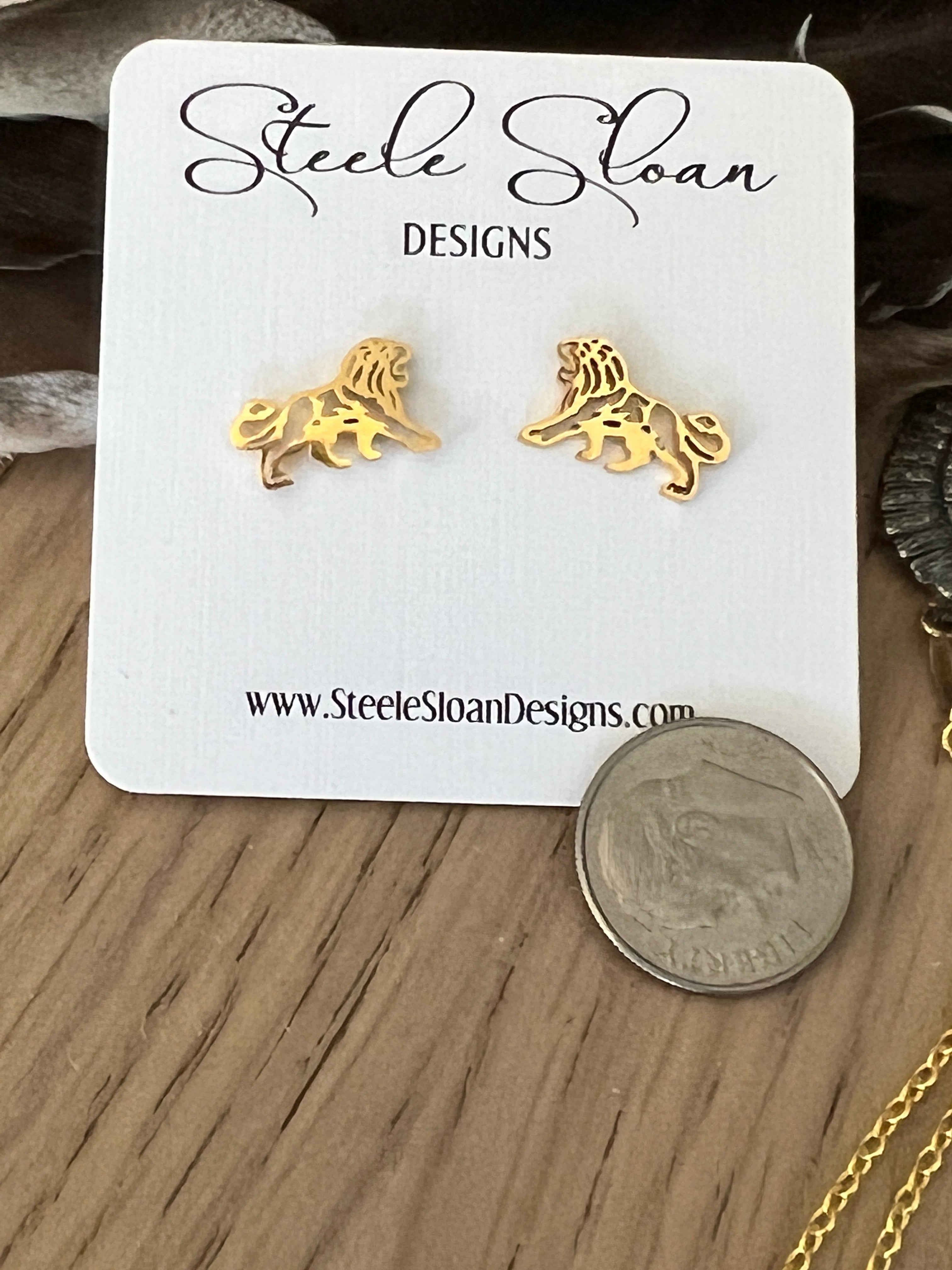 Go Lions! Lion Gold Stud earrings, Lion Gift, Lions Baseball, Lions Football, Lions Team Mom Gift