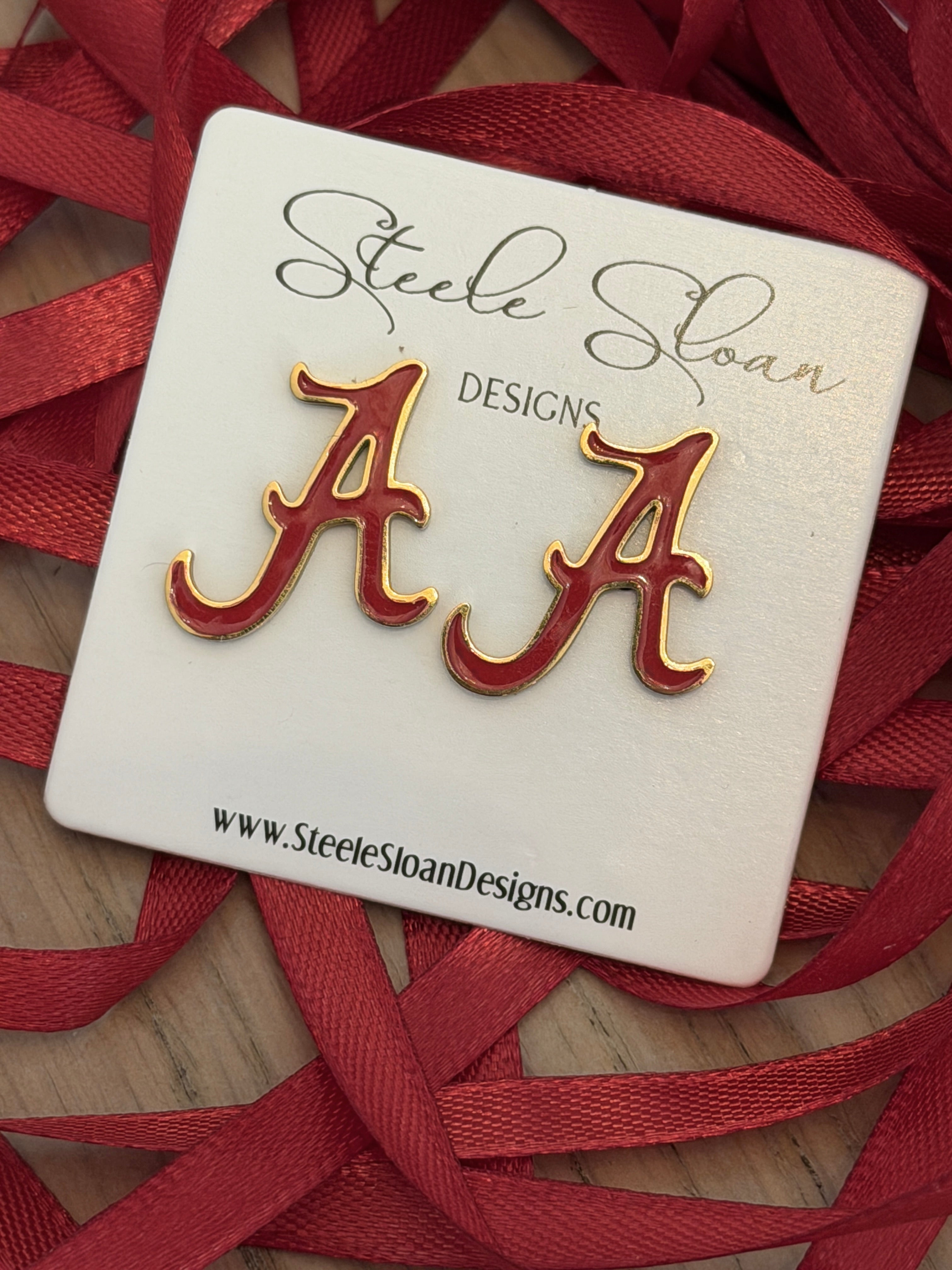 Alabama A Logo Stud Earrings | Crimson & Gold | Officially Licensed
