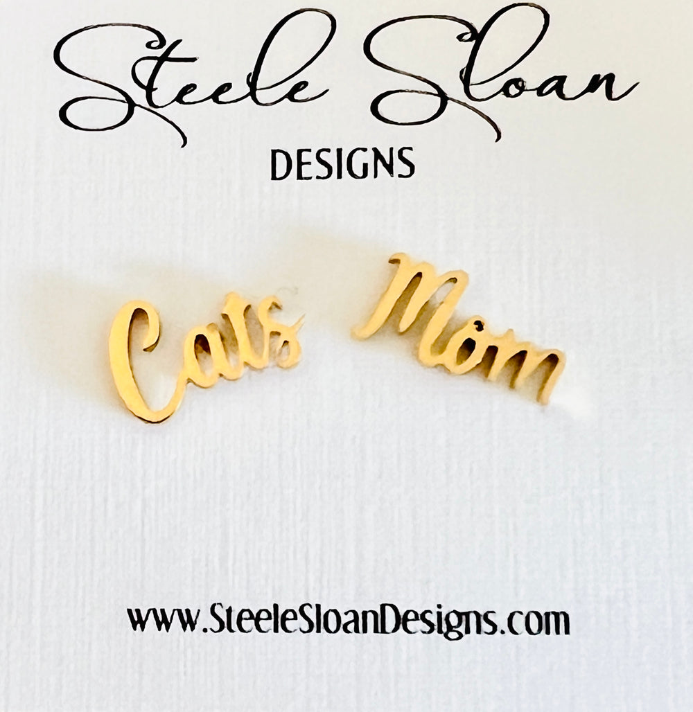 Cute Cat Mom Earrings, Wildcat Mother's Day Gift, Gift for Cats Mom, Wild Cats, Gold Stud Hypoallergenic Earring,