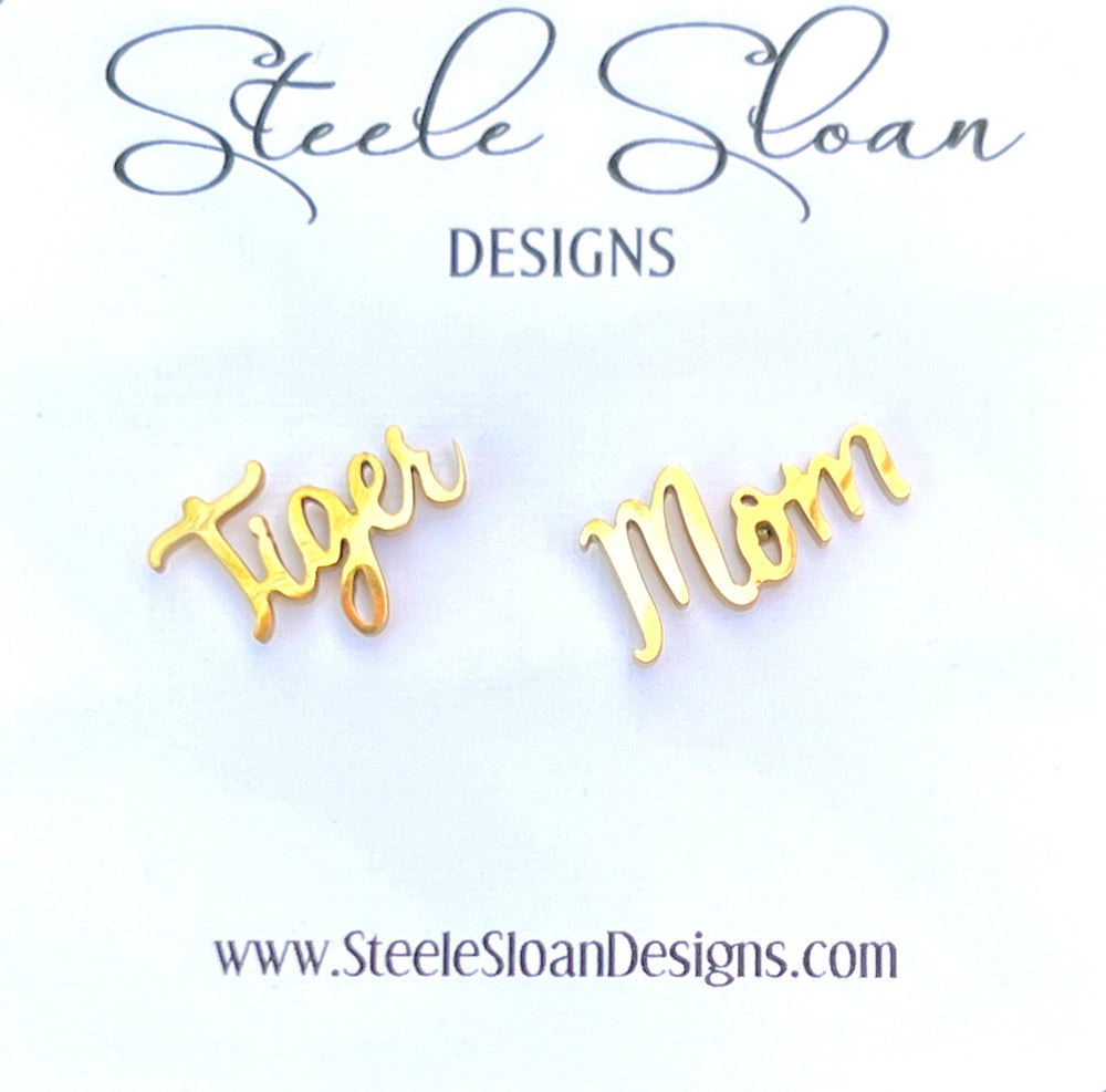 Tiger Mom Earrings - Tigers, LSU Tigers, Auburn Tigers, Tiger Mother's Day Gift, Gift for Tiger Mom, Tiger Baseball, Tiger Team Mom