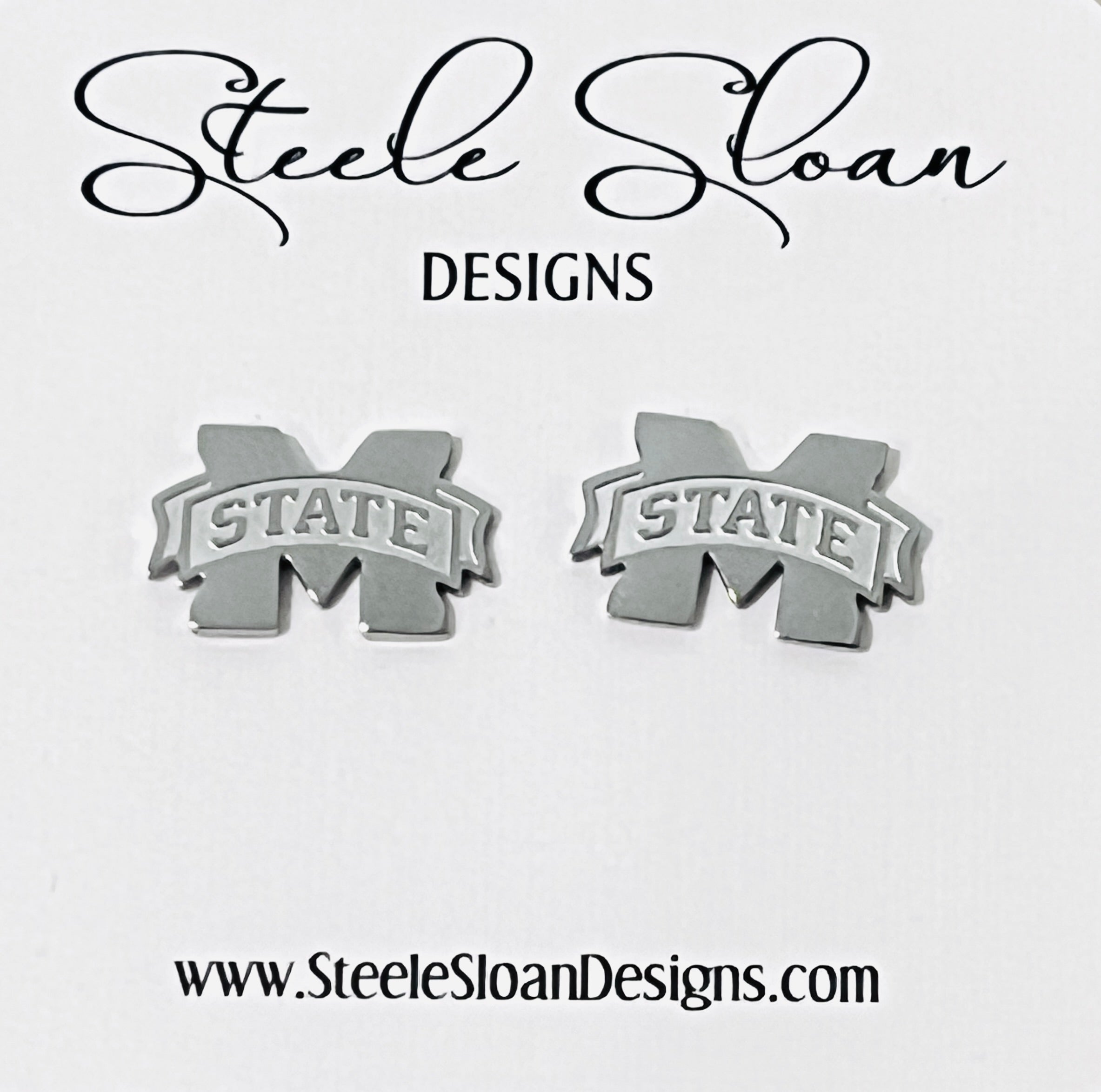 Mississippi State Silver Stud Earrings- CUTE Mississippi State Gift - Miss State Hypoallergenic Stainless Steel Studs in Silver