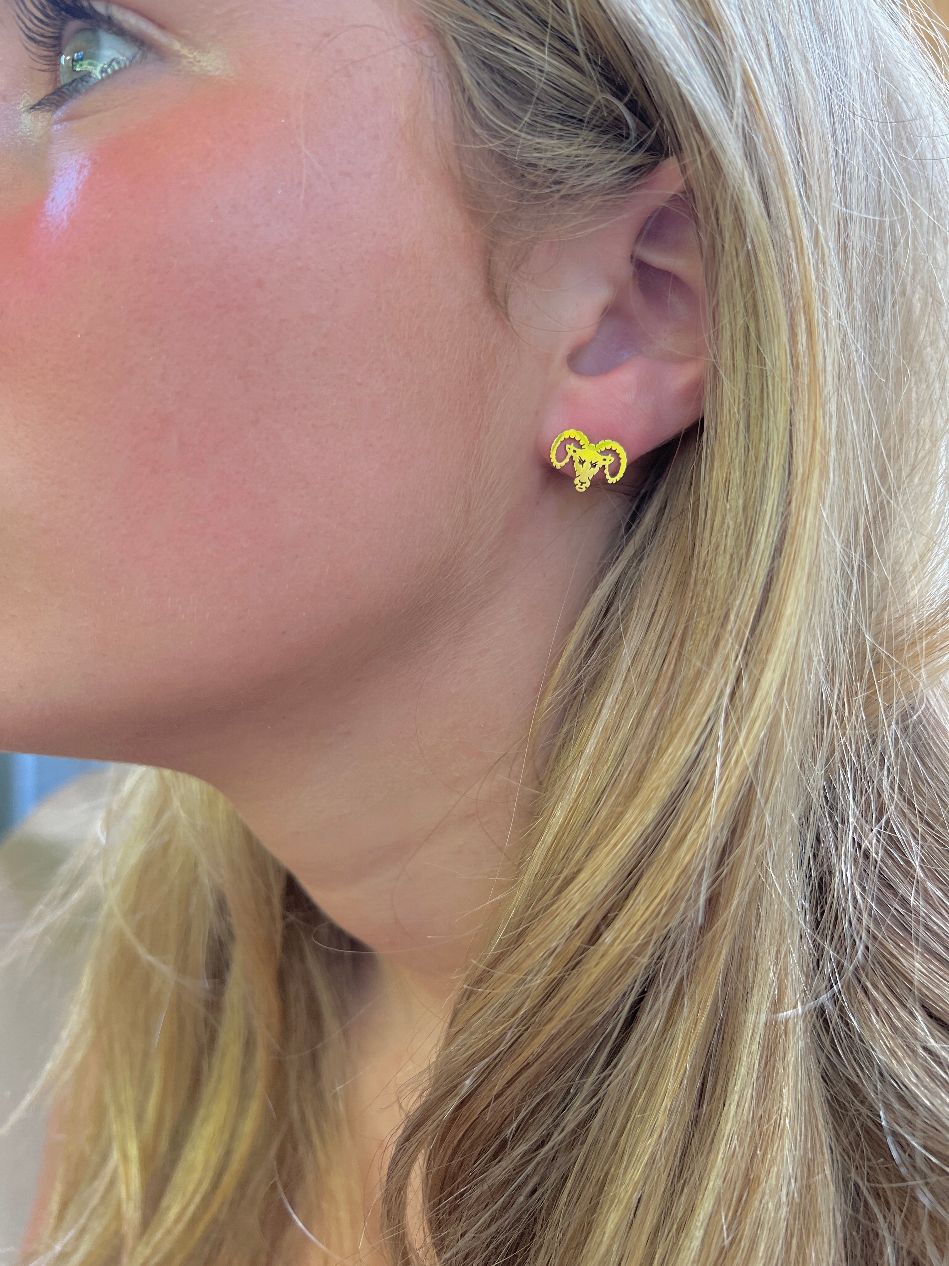 Go Rams! Cute Ram Earrings, Rams Gift, Rams Spiritwear Gold Stud Earrings Stainless Steel Hypoallergenic