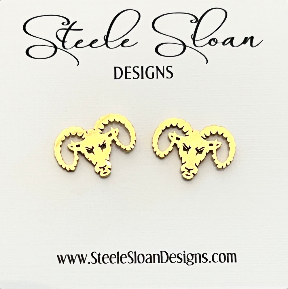 Go Rams! Cute Ram Earrings, Rams Gift, Rams Spiritwear Gold Stud Earrings Stainless Steel Hypoallergenic