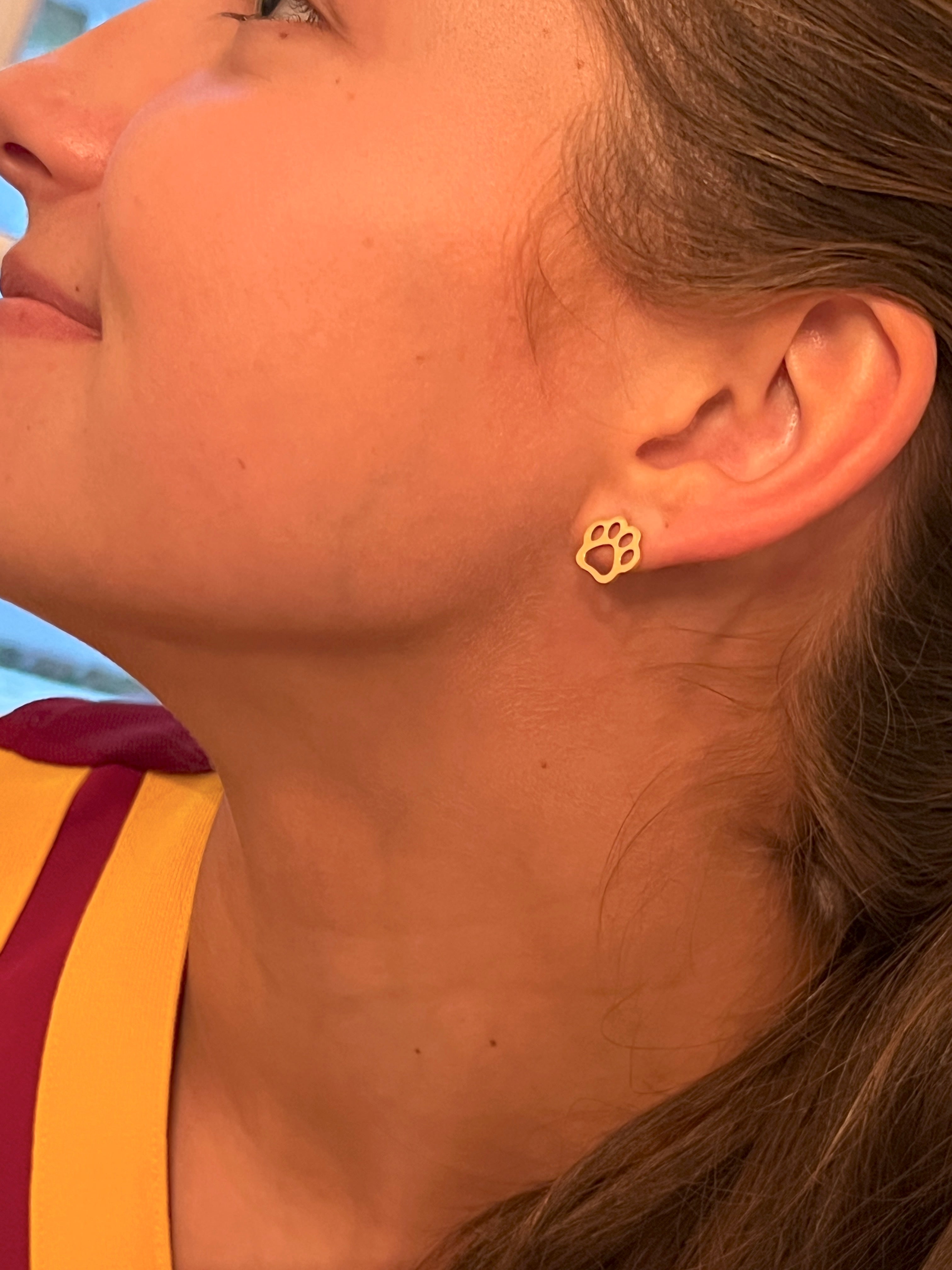 Adorable Paw Earrings - Open Paw Gold Stud Earrings - NEW!