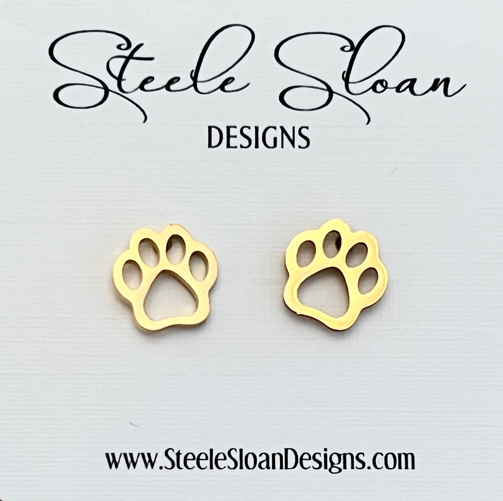 Adorable Paw Earrings - Open Paw Gold Stud Earrings - NEW!