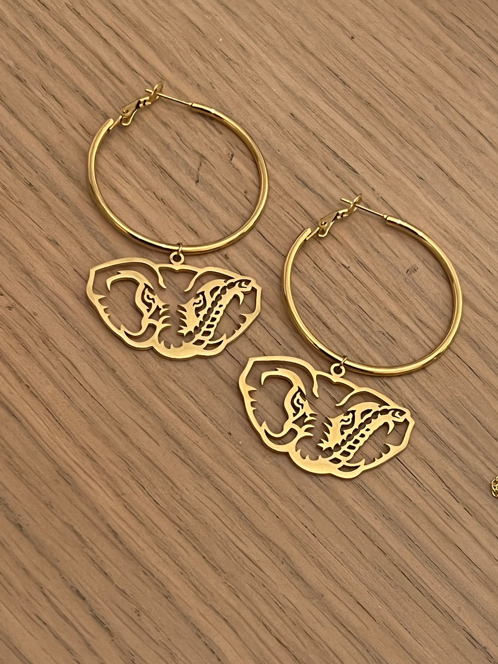 Alabama Hoop Earrings – Gold Hoop with Bama Elephant Dangle – Lightweight Hypoallergenic Stainless Steel – Officially Licensed Gameday Jewelry