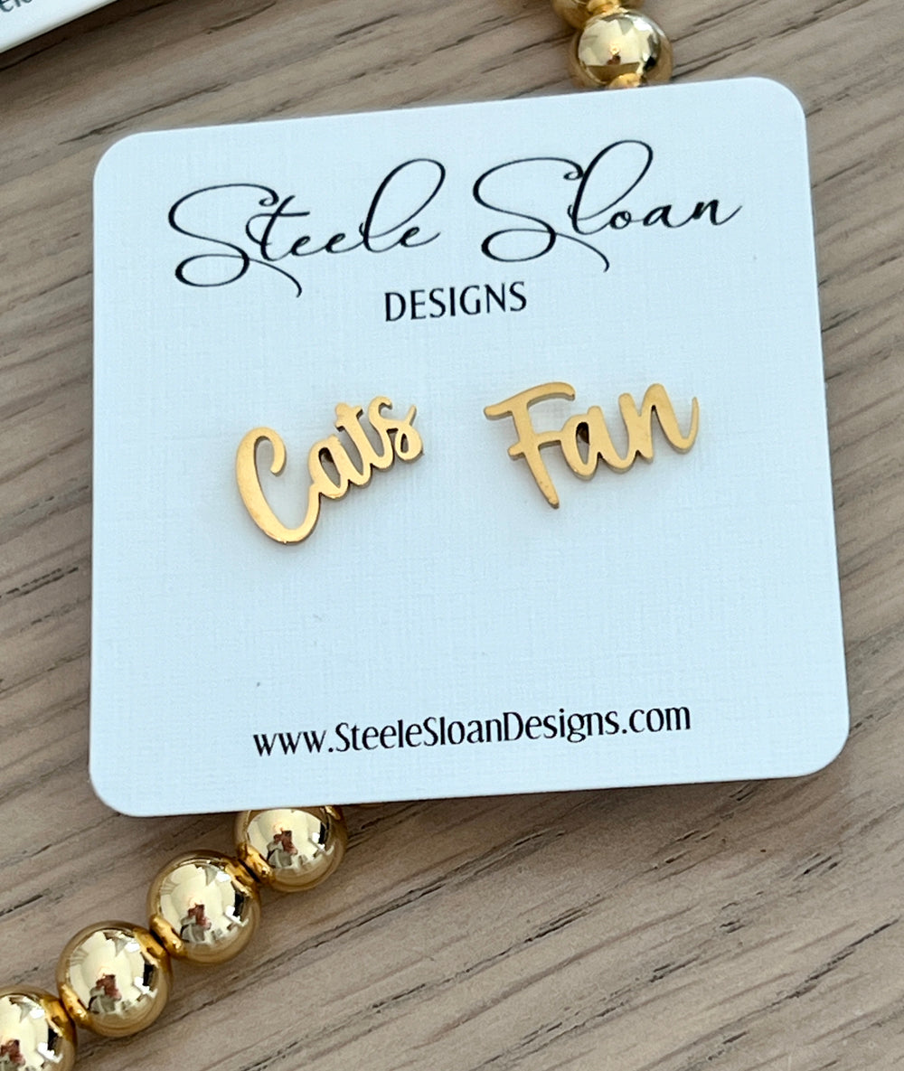CUTE Cats Fan Gold Stud Earrings Go Cats Fans-Hypoallergenic