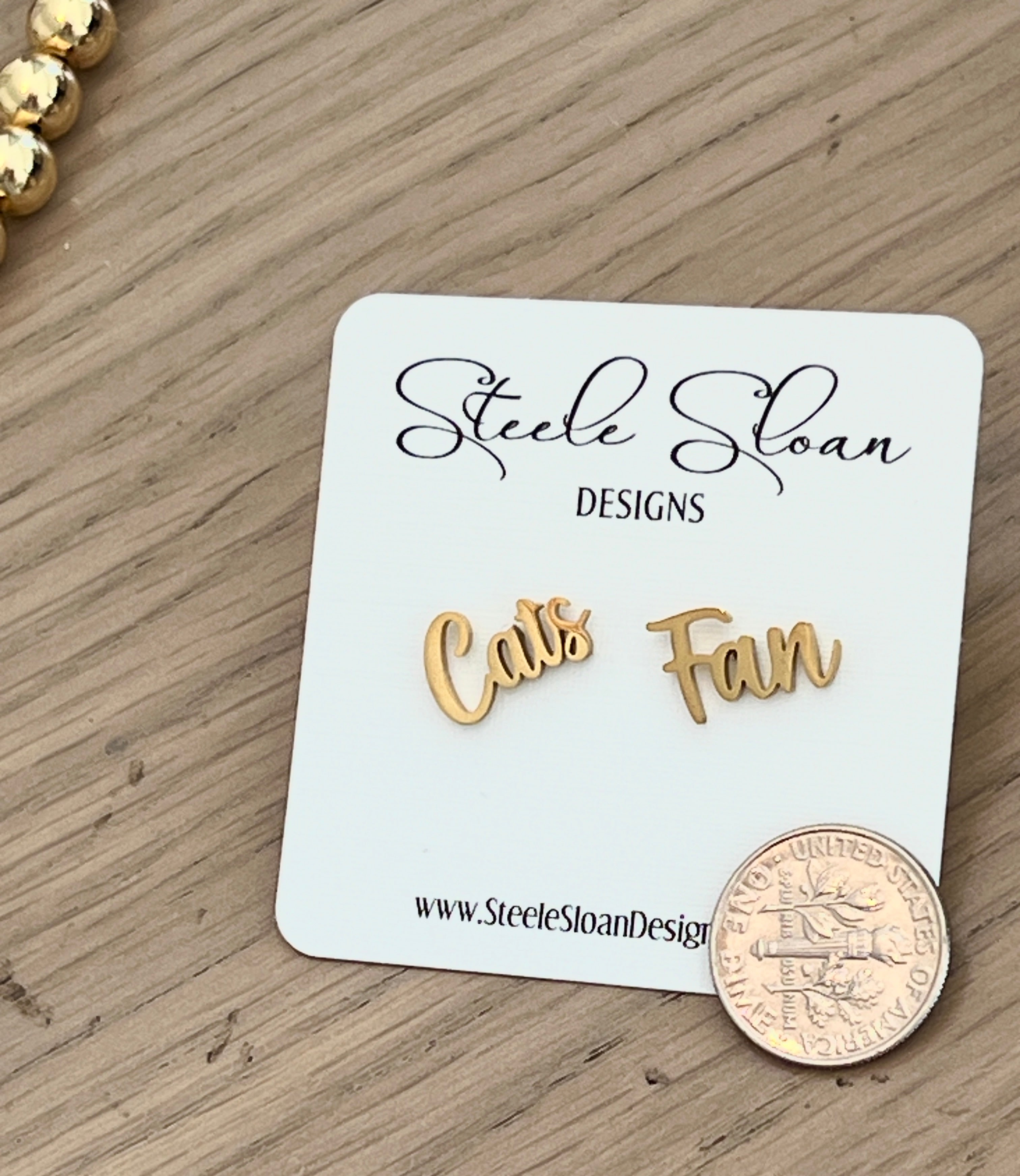 CUTE Cats Fan Gold Stud Earrings Go Cats Fans-Hypoallergenic