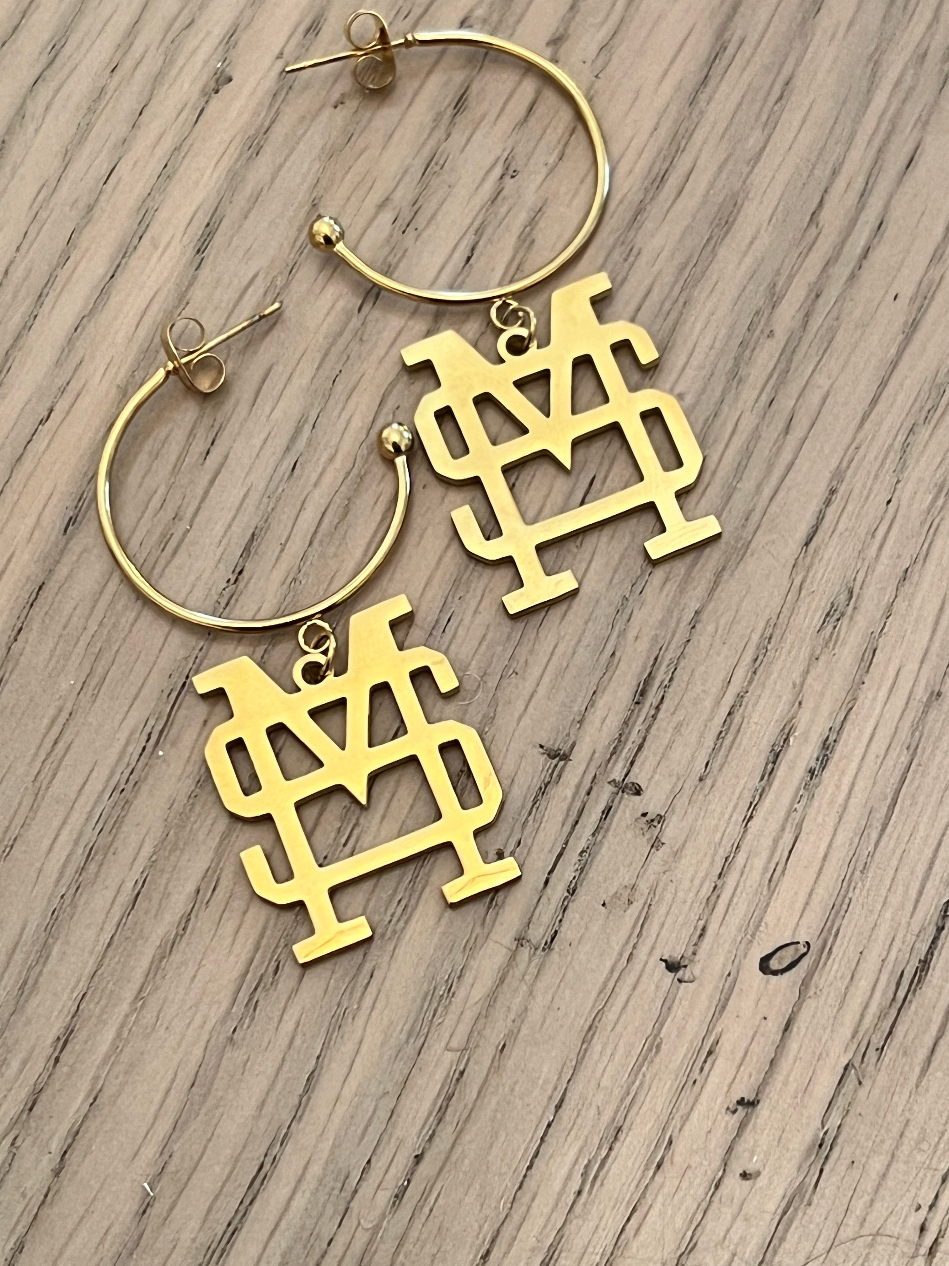 Mississippi State MS Gold Hoop Earrings- Hypoallergenic Stainless Steel