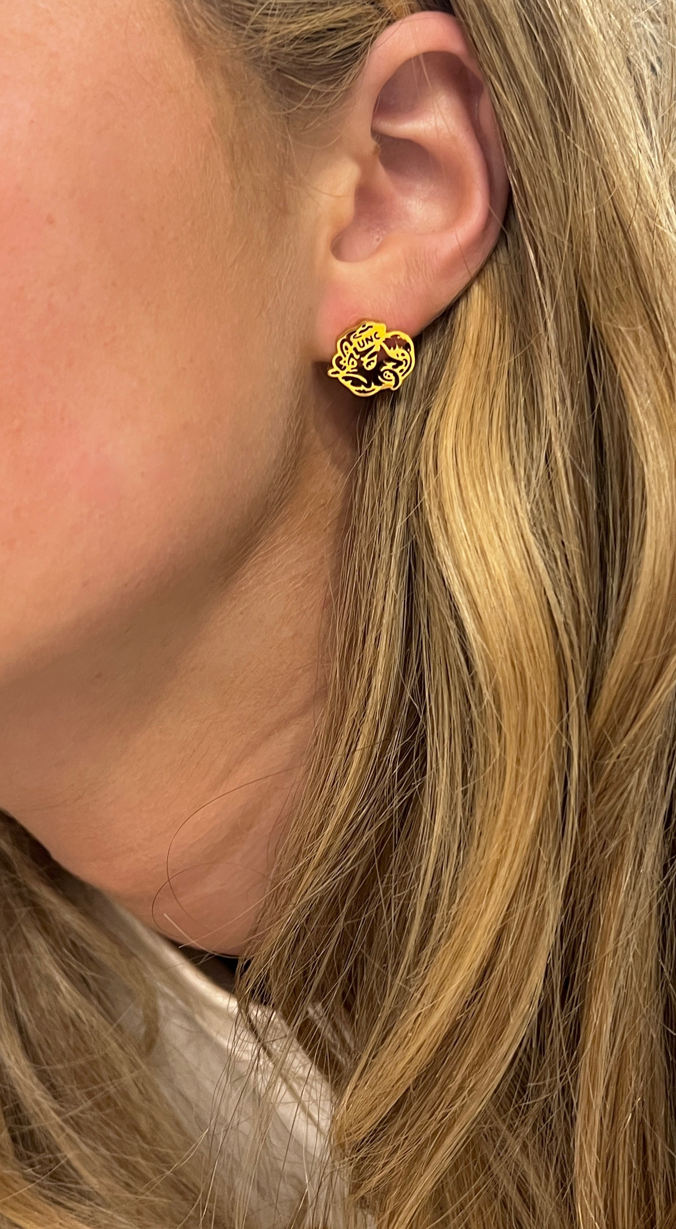 NEW! UNC Rameses Gold Stud Earrings- Go Heels! Rameses Cute Logo Earrings - Unique UNC gift, Hypoallergenic earrings, Officially Licensed, Gold Stud Earrings