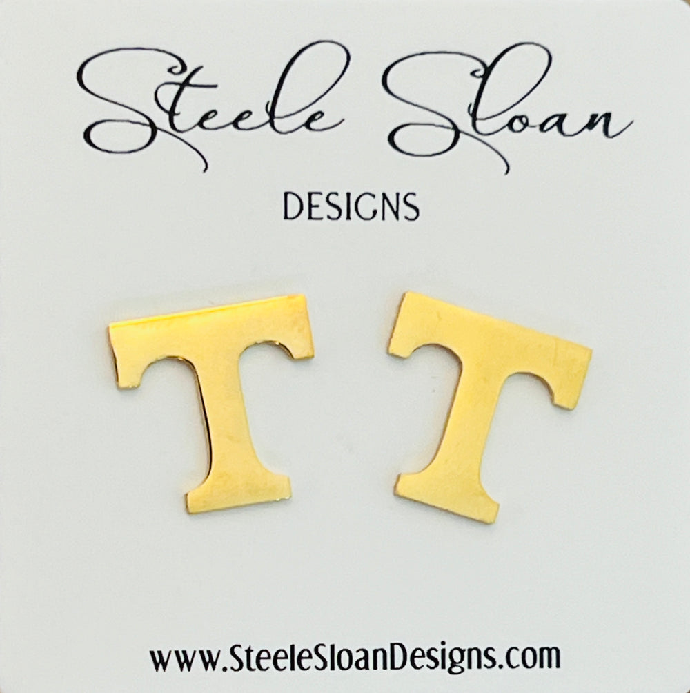 NEW! University of Tennessee Gift T Logo Earrings Hypoallergenic Gold Stud Earrings