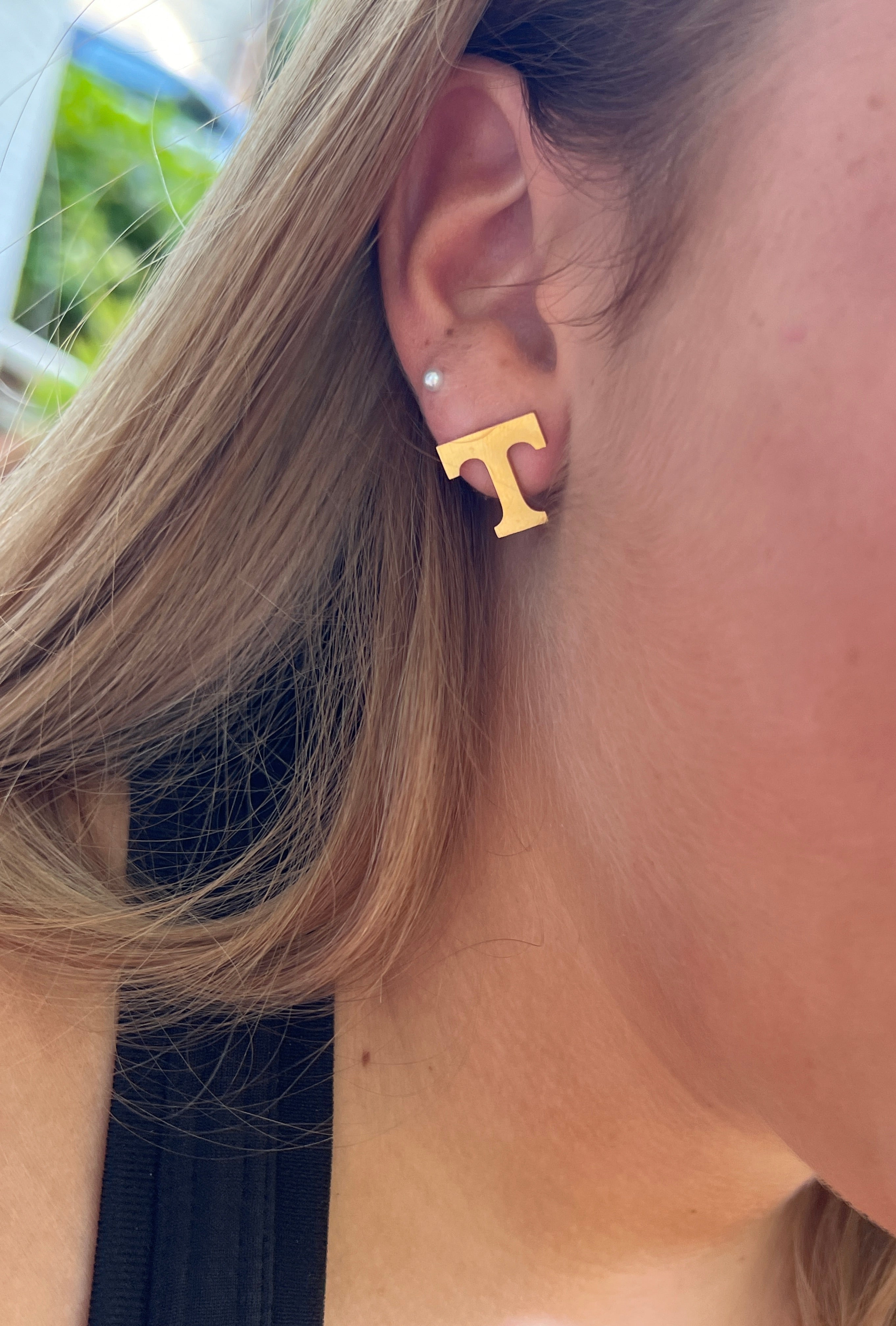 NEW! University of Tennessee Gift T Logo Earrings Hypoallergenic Gold Stud Earrings