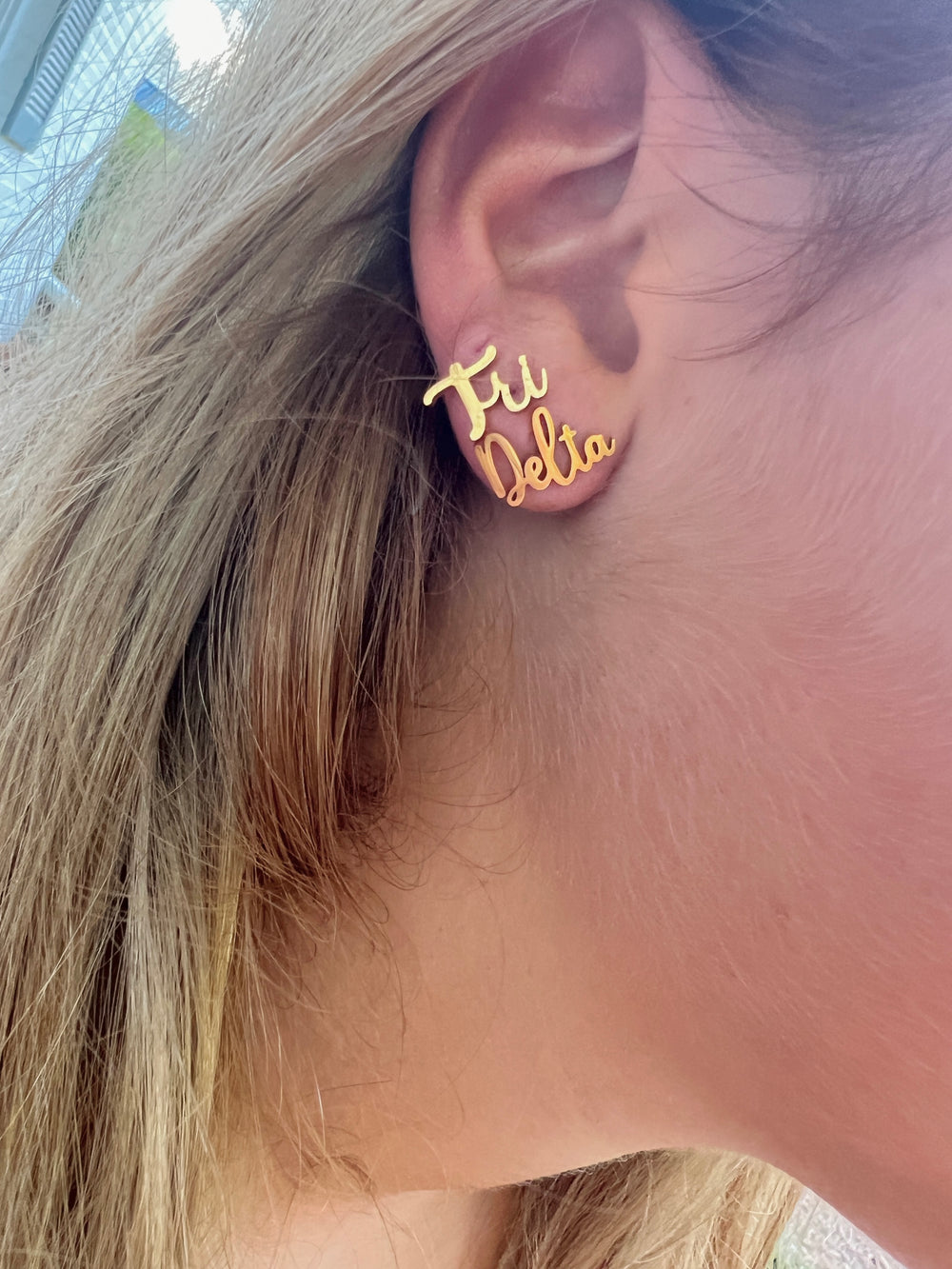 Tri Delta Sorority Gold Stud Earrings - Tri-Delt Sorority - PERFECT Bid Day Gift, Delta Delta Delta Officially Licensed
