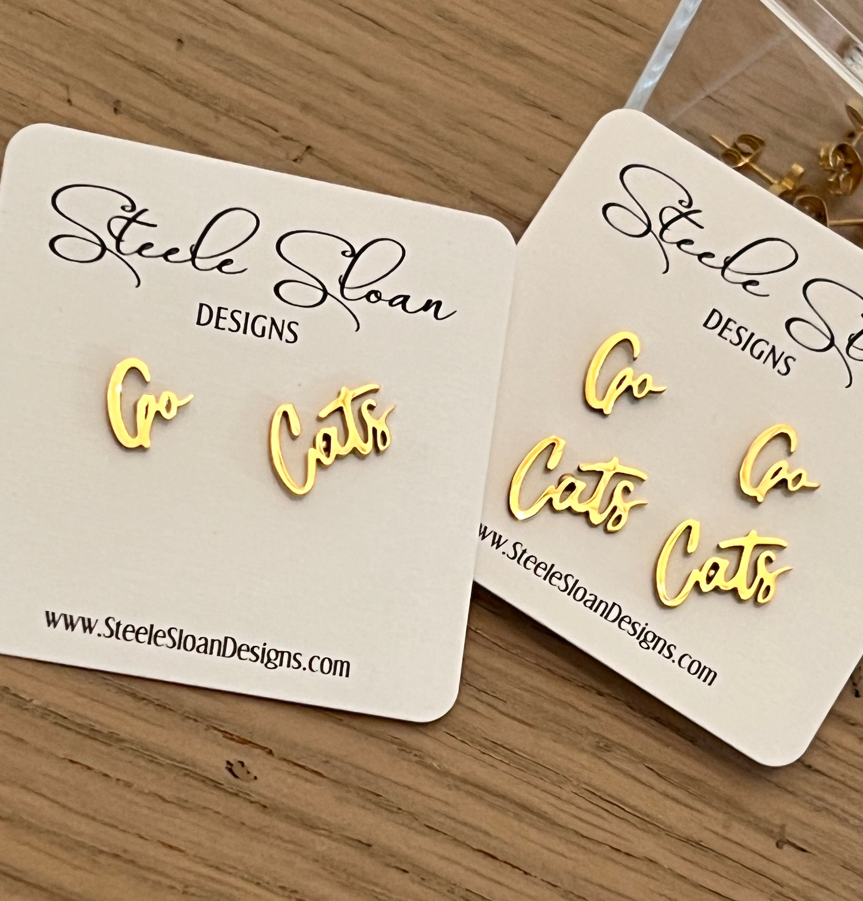 Go Cats Cute Game Day Gold Stud Earrings Cats Fans