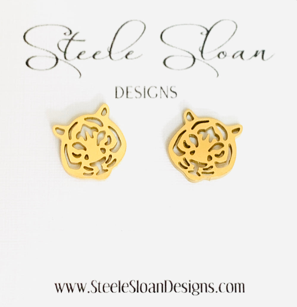 Cute Tiger Earrings - Tigers, Tiger Football Gift, Cute Earrings, Stud Earrings, Hypoallergenic