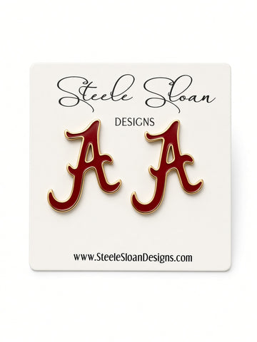 Alabama A Logo Stud Earrings | Crimson & Gold | Officially Licensed