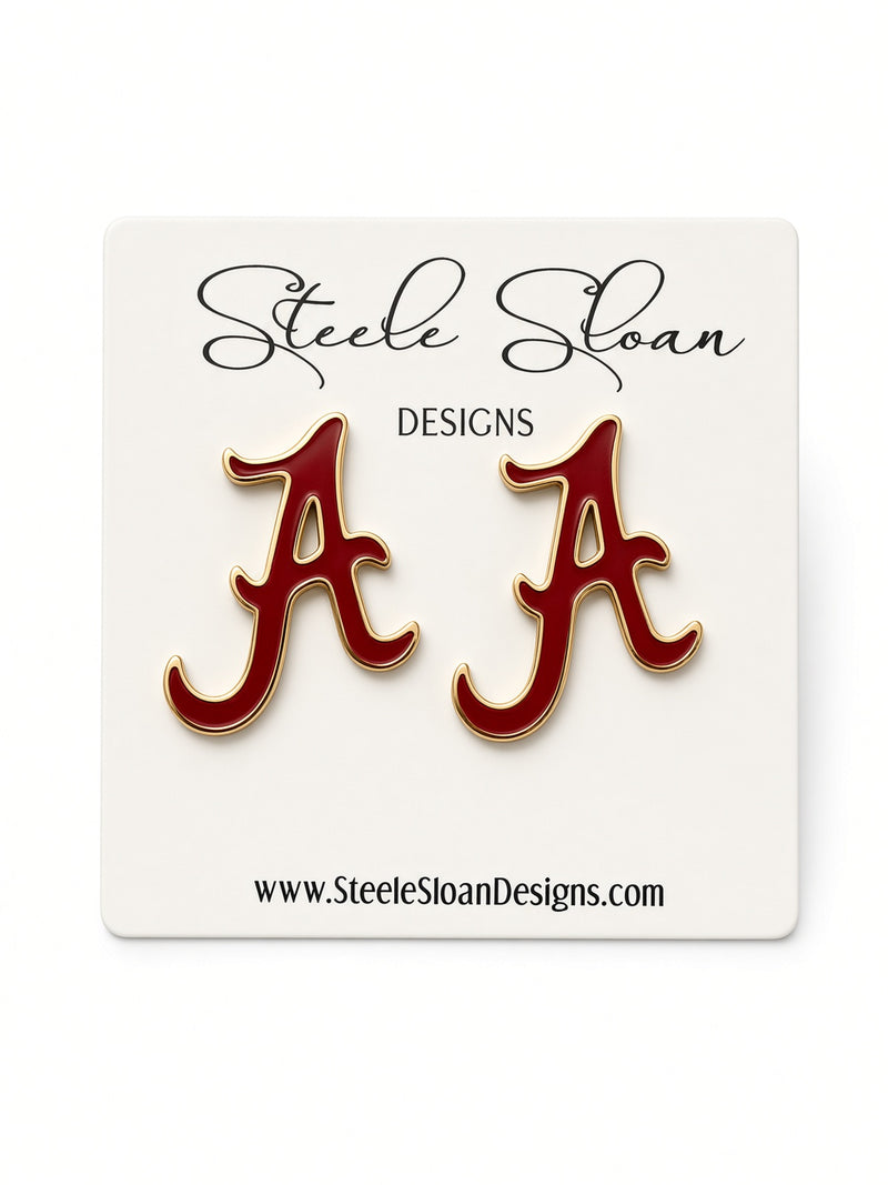 Alabama A Logo Stud Earrings | Crimson & Gold | Officially Licensed