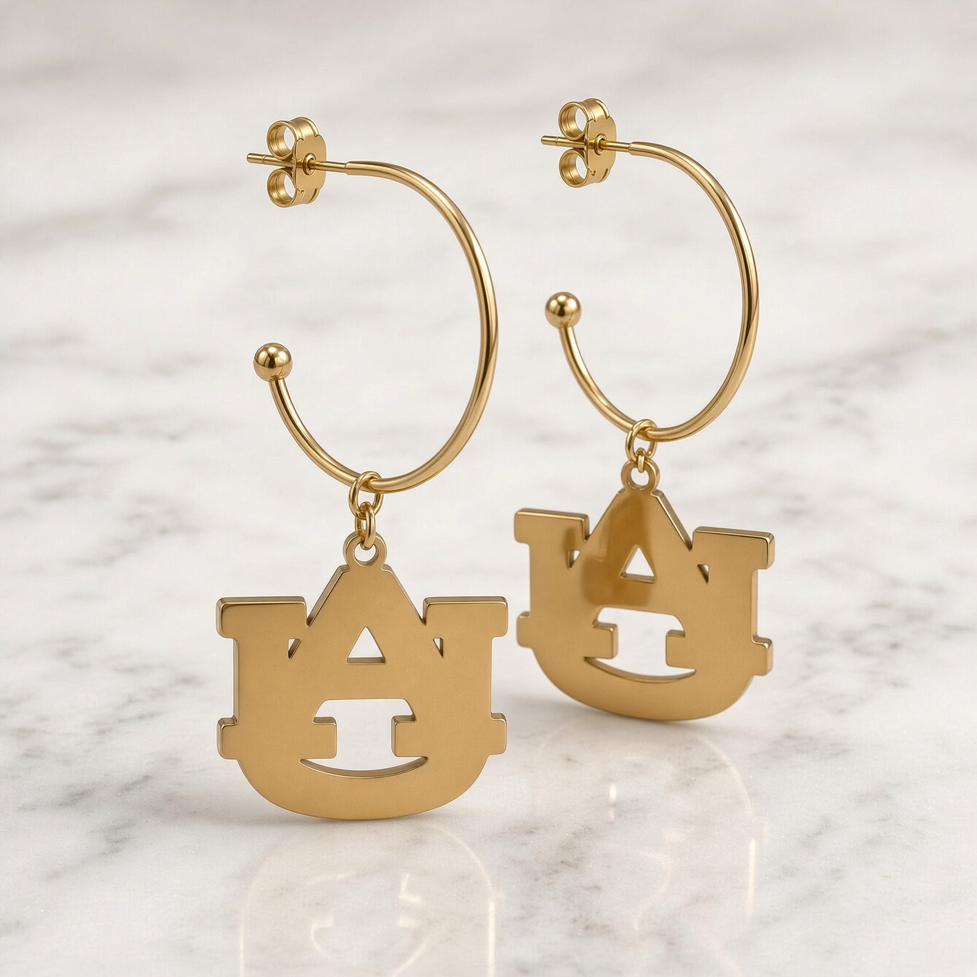 Auburn AU Gold Hoop Earrings | Hypoallergenic Tarnish-Resistant Stainless Steel | Officially Licensed