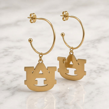 Auburn AU Gold Hoop Earrings | Hypoallergenic Tarnish-Resistant Stainless Steel | Officially Licensed
