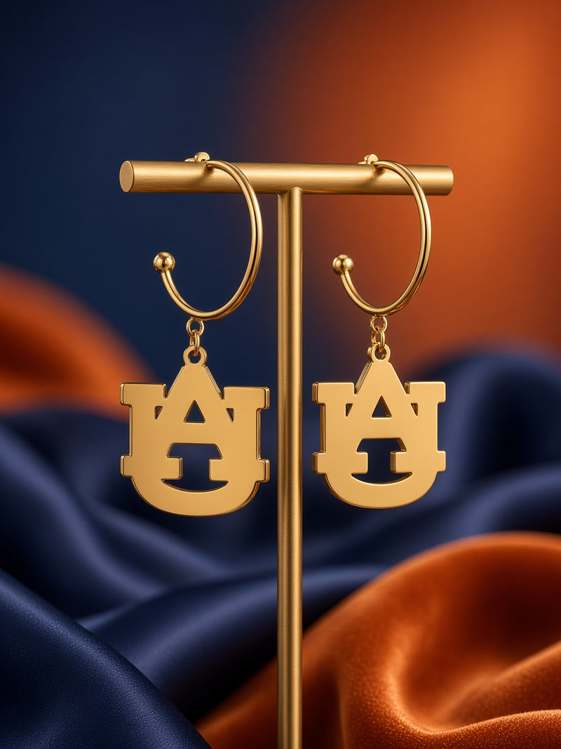 Auburn AU Gold Hoop Earrings | Hypoallergenic Tarnish-Resistant Stainless Steel | Officially Licensed