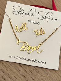 Alabama Girl Gift Set – Personalized Bama Name Necklace + Gold Bama Jewelry + Roll Tide Earrings – Hypoallergenic Tarnish-Resistant Bama Gift Set