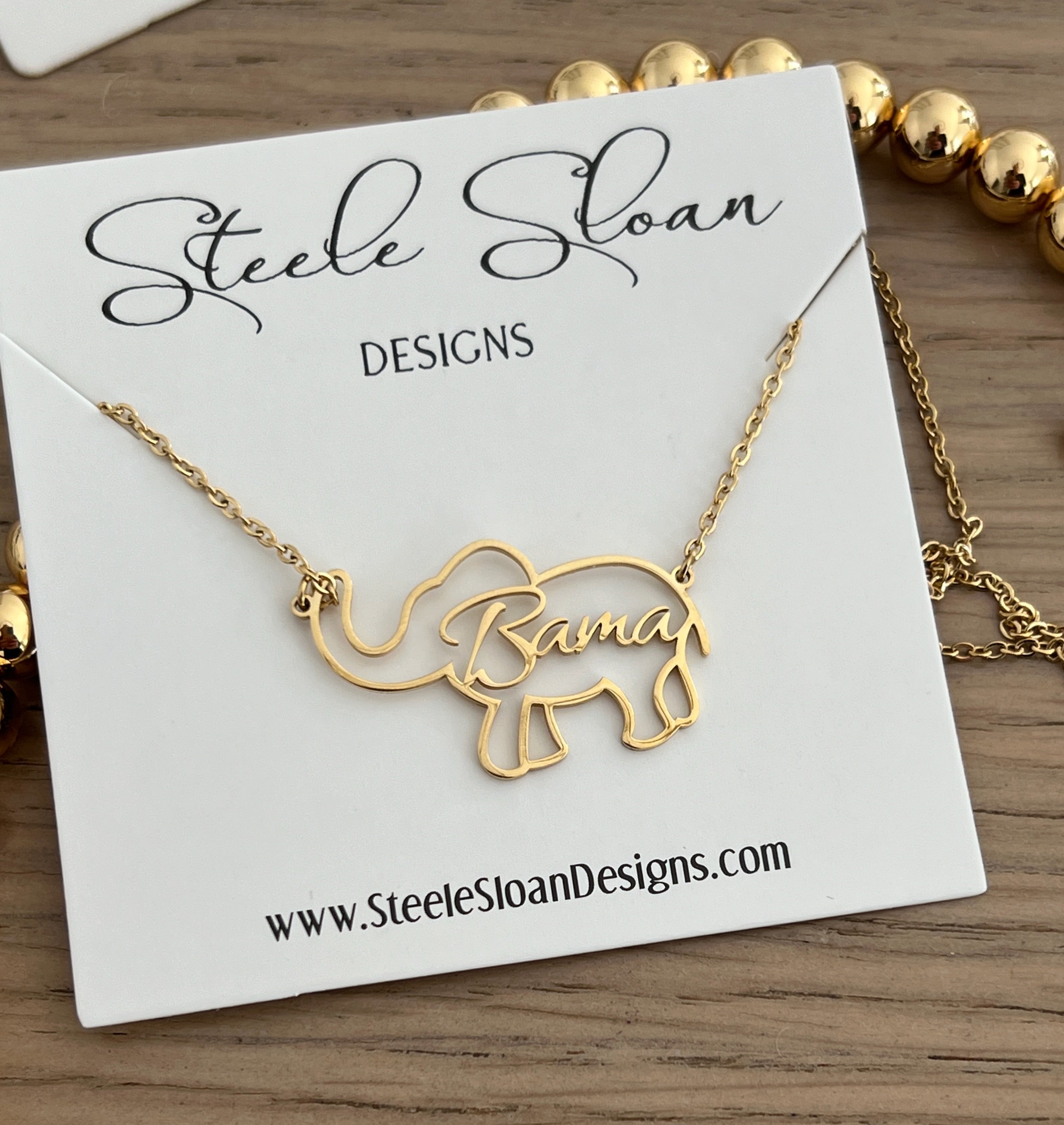 Cute Bama Elephant Necklace – Gold Hypoallergenic Alabama Gameday Jewelry – Officially Licensed Bama Gift
