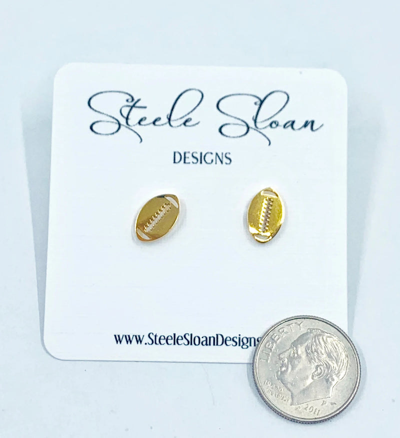 Football Gold Stud Earrings, Football Gift, Football Mom, Cheerleader Gift, Gold Stud Earrings, Hypoallergenic Stainless Steel