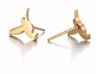 Hummingbird stud earrings, close-up detail