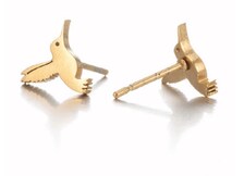Hummingbird stud earrings, close-up detail