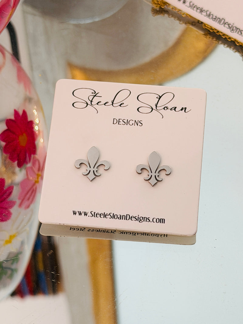 Fleur de lis stud earrings, silver option