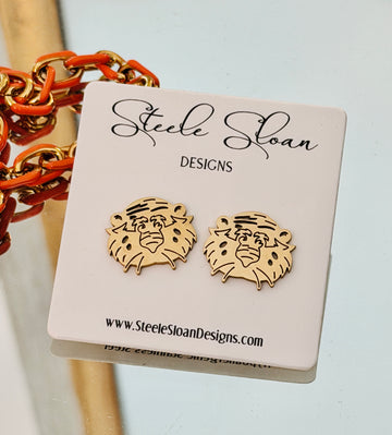 Auburn Aubie Gold Stud Earrings – NEW! Hypoallergenic Stainless Steel – Officially Licensed Auburn War Eagle Gift