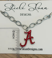 Alabama A Logo Necklace – Chunky Silver Stainless Steel Chain – Hypoallergenic Tarnish-Resistant Bama Jewelry – Officially Licensed Alabama Gift