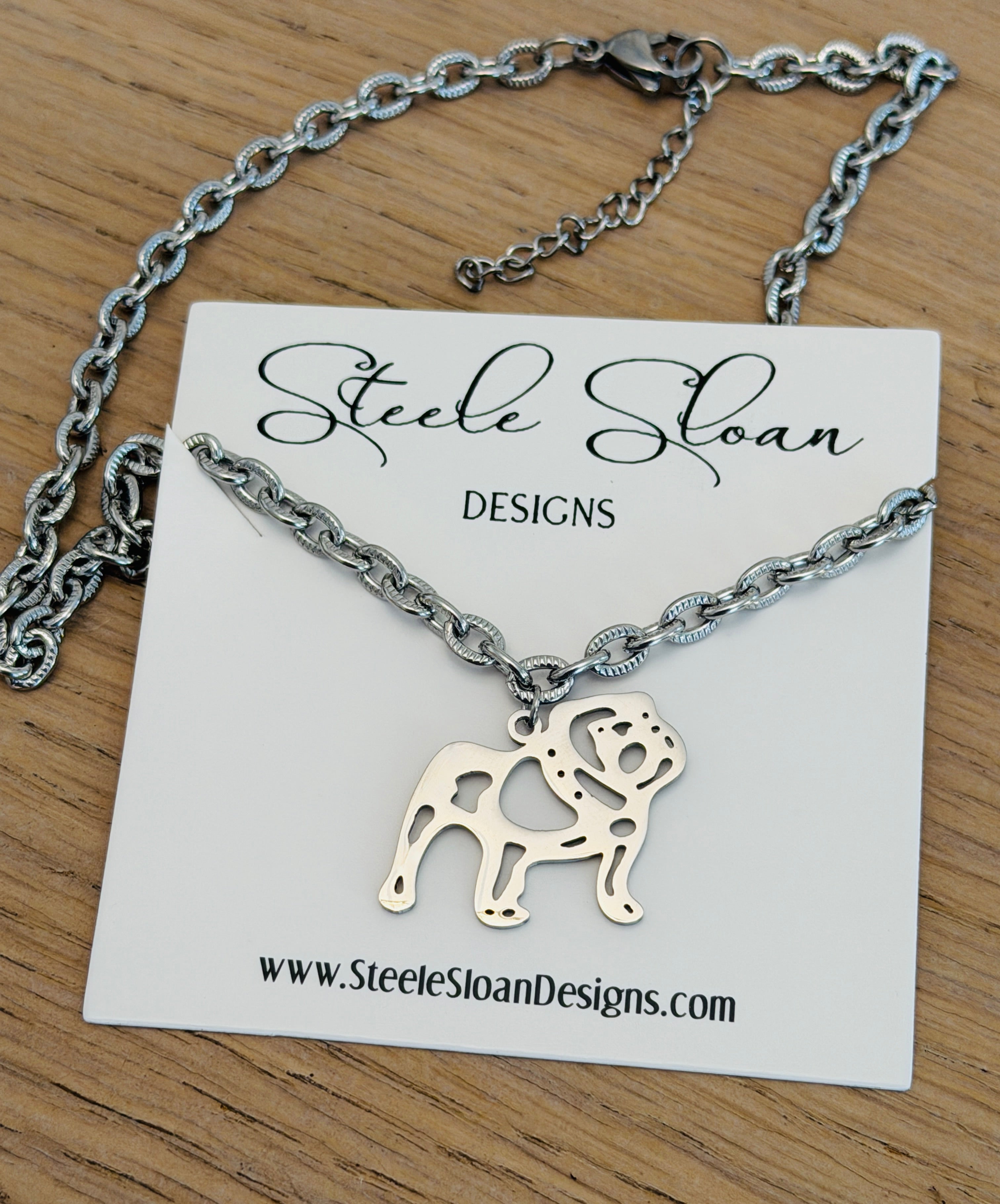 Bulldog Game Day Necklace - Bulldog Gift, Chunk Silver Necklace Tarnish Resistant