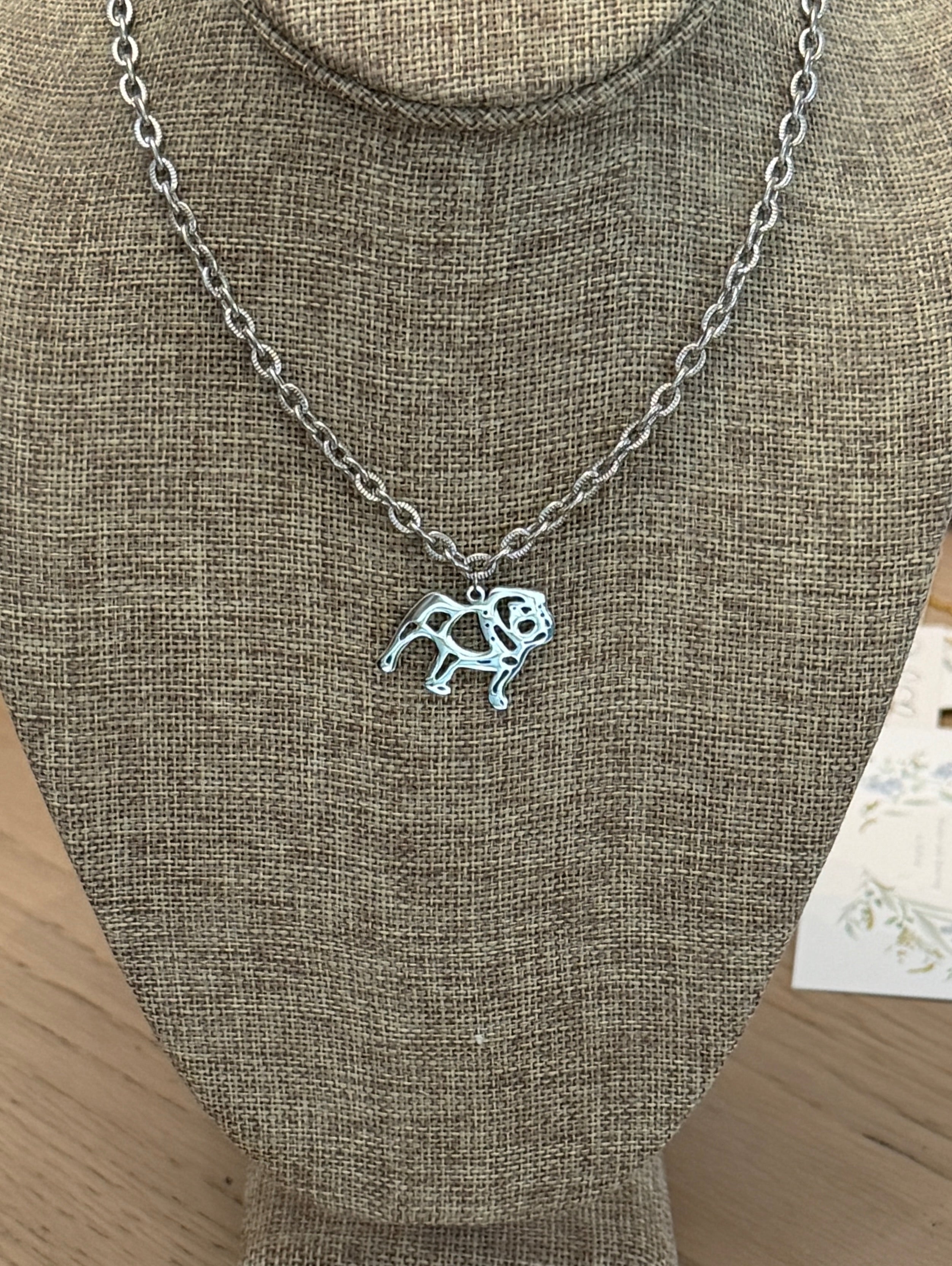 Bulldog Game Day Necklace - Bulldog Gift, Chunk Silver Necklace Tarnish Resistant