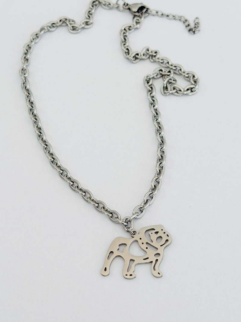 Bulldog Game Day Necklace - Bulldog Gift, Chunk Silver Necklace Tarnish Resistant