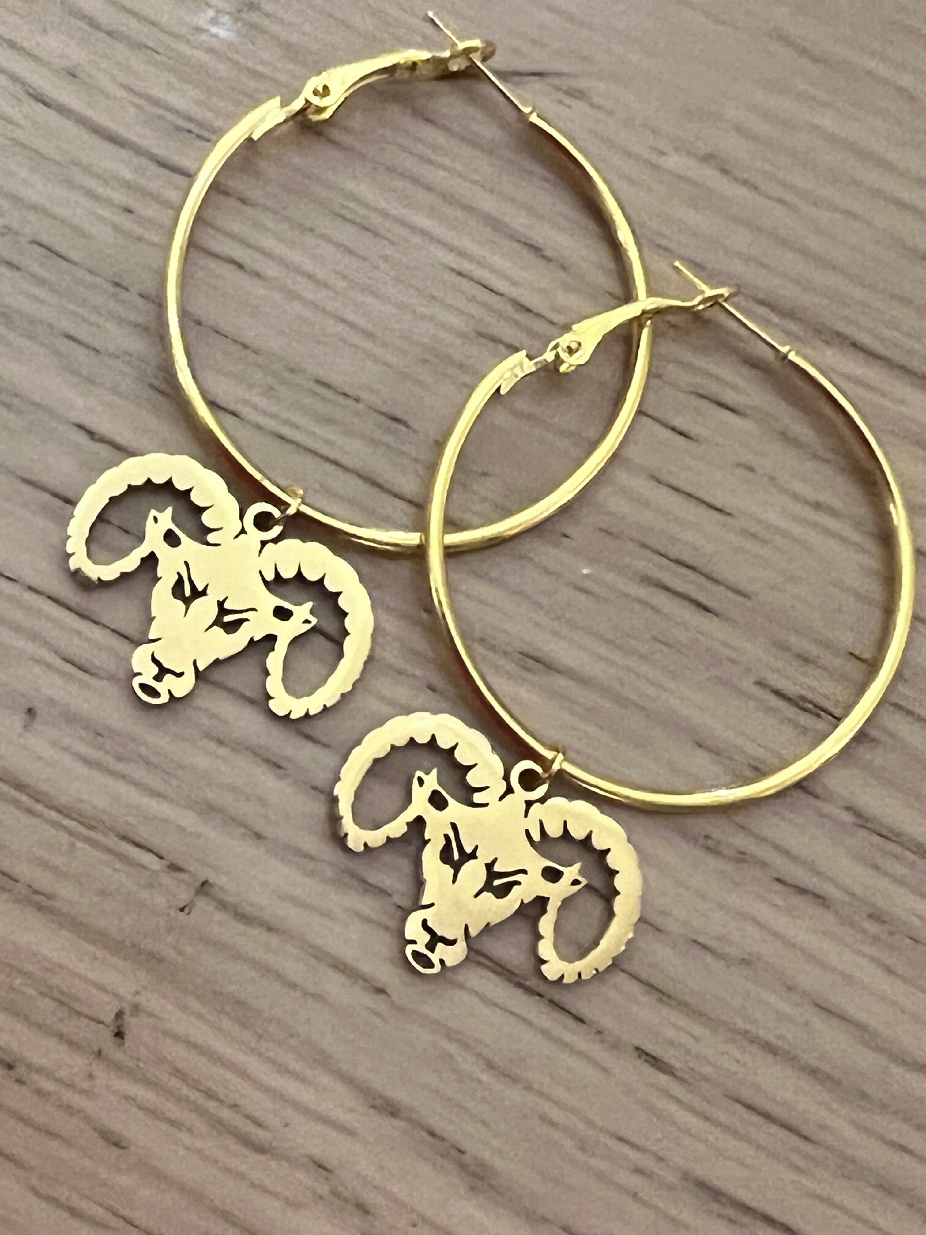 Ram Earrings-Gold Hoop Ram Earrings - Perfect for Ram Game Day - Go Rams, Gift for Rams Fans, Hypoallergenic Lightweight Hoops