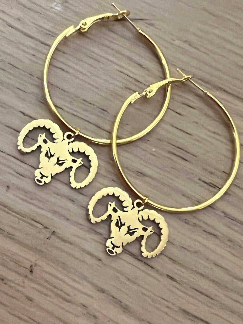 Ram Earrings-Gold Hoop Ram Earrings - Perfect for Ram Game Day - Go Rams, Gift for Rams Fans, Hypoallergenic Lightweight Hoops