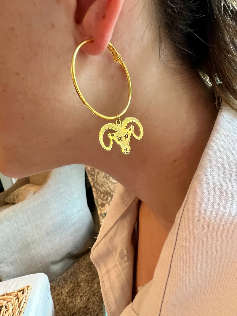 Ram Earrings-Gold Hoop Ram Earrings - Perfect for Ram Game Day - Go Rams, Gift for Rams Fans, Hypoallergenic Lightweight Hoops
